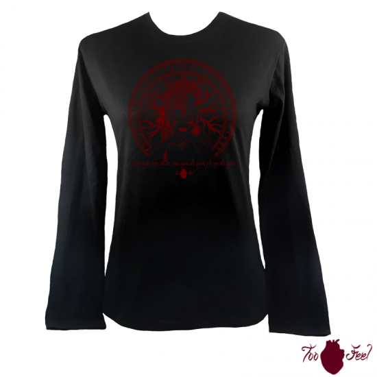 Camiseta mujer manga larga negra. Vikinga, granate. Toofeel