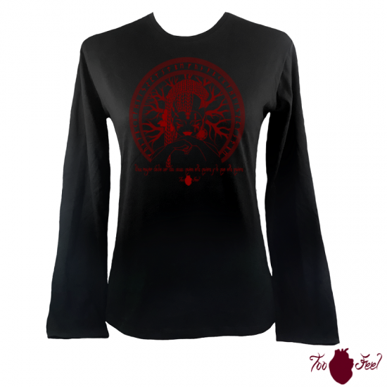Camiseta mujer manga larga negra. Vikinga, rojo. Toofeel
