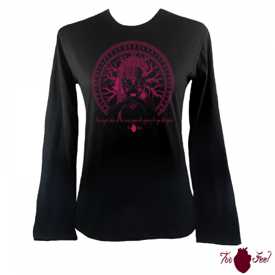 Camiseta mujer manga larga negra. Vikinga, rosa. Toofeel