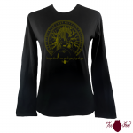 Camiseta mujer manga larga negra. Vikinga, verde. Toofeel