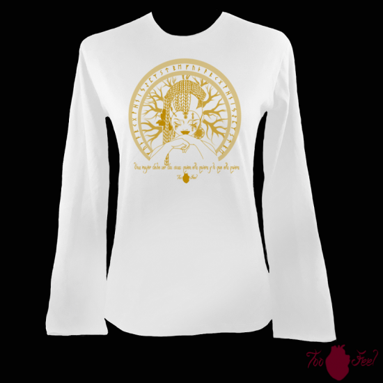 Camiseta mujer manga larga blanca. Vikinga, ámbar. Toofeel