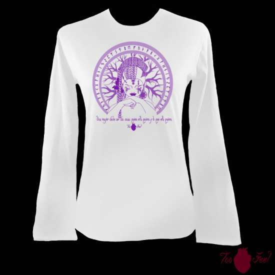 Camiseta mujer manga larga blanca. Vikinga, morado. Toofeel