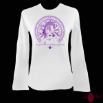 Camiseta mujer manga larga blanca. Vikinga, morado. Toofeel