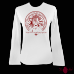 Camiseta mujer manga larga blanca. Vikinga, rojo. Toofeel