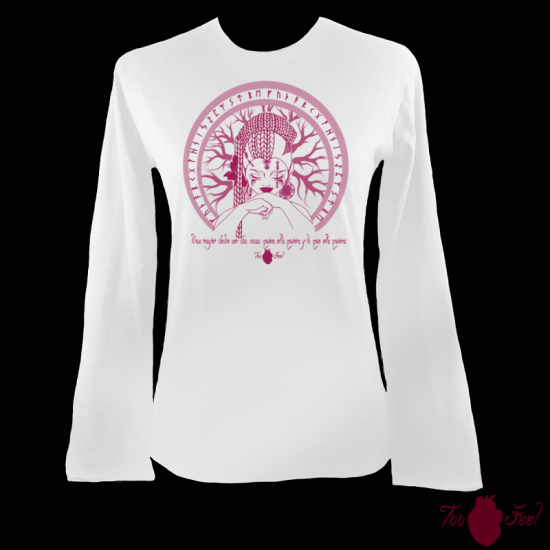 Camiseta mujer manga larga blanca. Vikinga, rosa. Toofeel