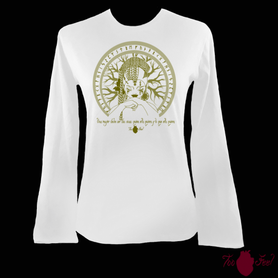 Camiseta mujer manga larga blanca. Vikinga, verde. Toofeel