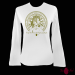 Camiseta mujer manga larga blanca. Vikinga, verde. Toofeel