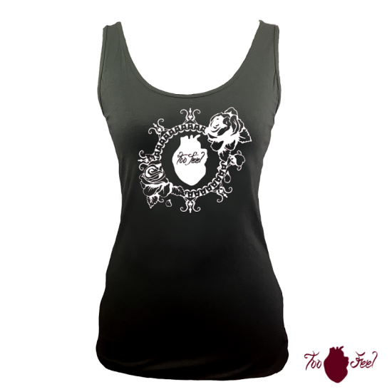 Camiseta tirantes, negra. Logotipo blanco, toofeel moda alternativa