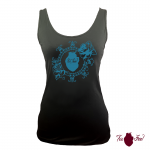Camiseta tirantes, negra. Logotipo azul, toofeel moda alternativa