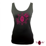 Camiseta tirantes, negra. Logotipo rosa, toofeel moda alternativa