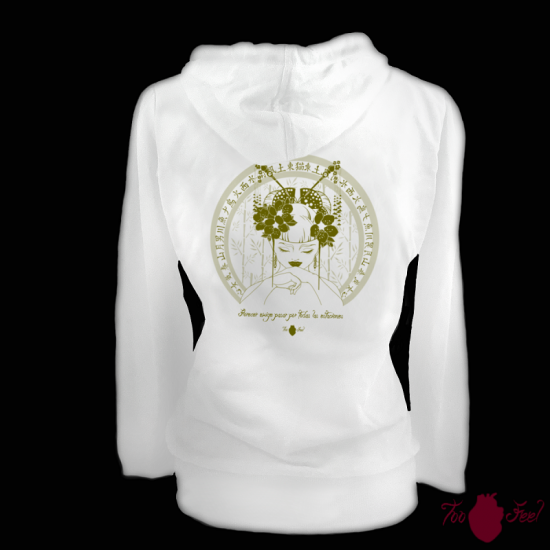 Sudadera mujer, blanca. Japonesa, verde. Toofeel moda alternativa