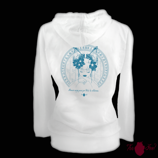Sudadera mujer, blanca. Japonesa, azul. Toofeel moda alternativa