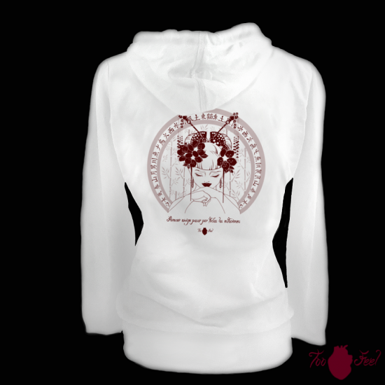 Sudadera mujer, blanca. Japonesa, granate. Toofeel moda alternativa