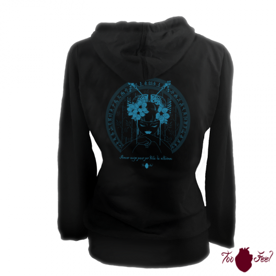 Sudadera mujer, negra. Japonesa, azul. Toofeel moda alternativa
