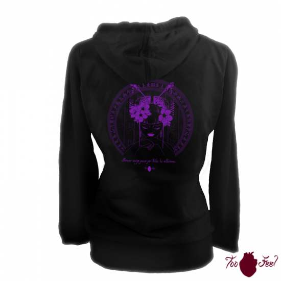 Sudadera mujer, negra. Japonesa, morado. Toofeel moda alternativa