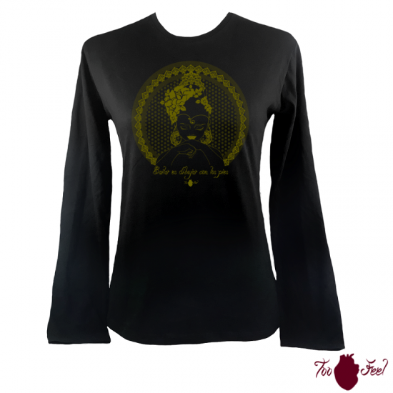 Camiseta mujer manga larga negra. Flamenca, verde. Toofeel