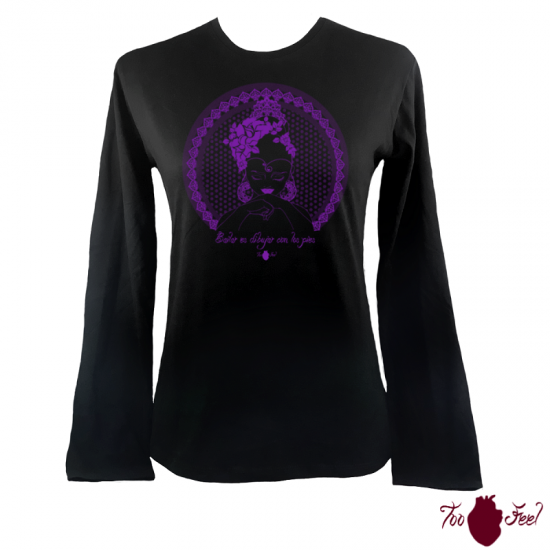 Camiseta mujer manga larga negra. Flamenca, morado. Toofeel