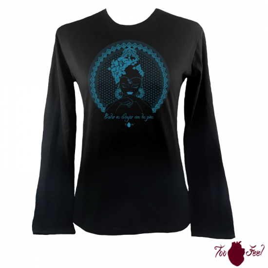 Camiseta mujer manga larga negra. Flamenca, azul. Toofeel