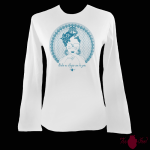 Camiseta mujer manga larga blanca. Flamenca, azul. Toofeel