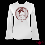 Camiseta mujer manga larga blanca. Flamenca, granate. Toofeel