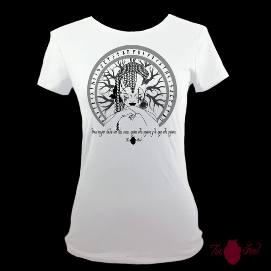 Camiseta manga corta blanca. Vikinga, negra. Toofeel