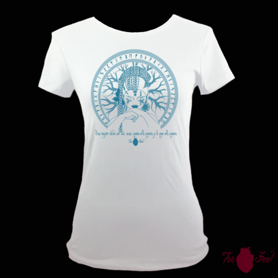 Camiseta manga corta blanca. Vikinga, azul. Toofeel
