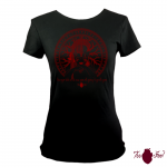 Camiseta manga corta negra. Vikinga, rojo. Toofeel