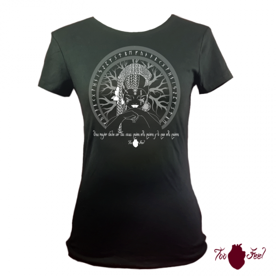 Camiseta manga corta negra. Vikinga, blanco. Toofeel