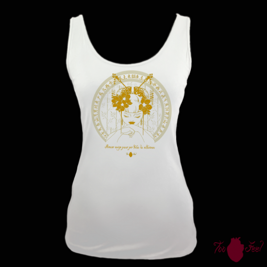 Camiseta tirantes, blanca. Japonesa, ámbar. Toofeel