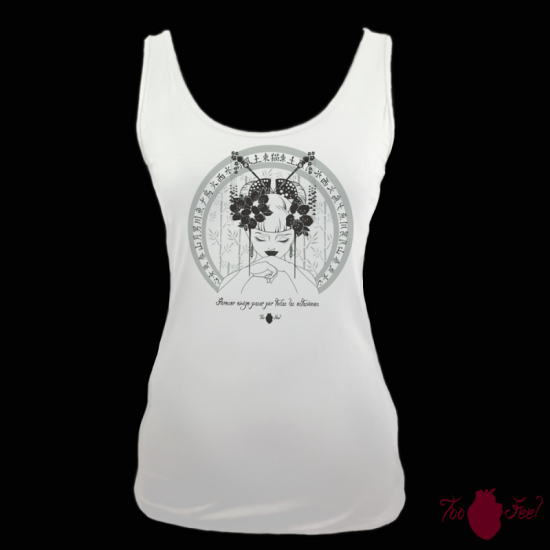 Camiseta tirantes, blanca. Japonesa, gris. Toofeel
