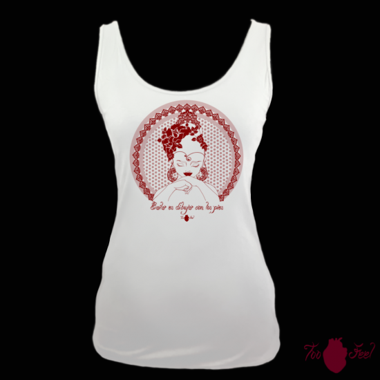Camiseta tirantes, blanca. Flamenca, rojo. Toofeel
