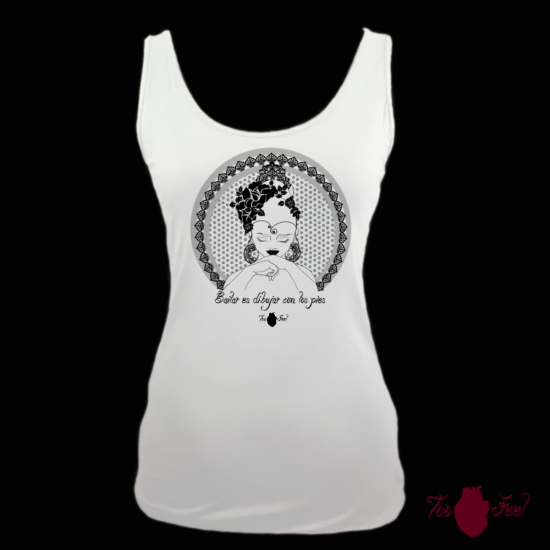 Camiseta tirantes, blanca. Flamenca, negro. Toofeel