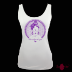 Camiseta tirantes, blanca. Flamenca, morado. Toofeel
