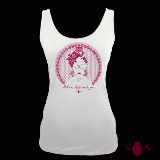 Camiseta tirantes, blanca. Flamenca, rosa. Toofeel