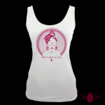 Camiseta tirantes, blanca. Flamenca, rosa. Toofeel
