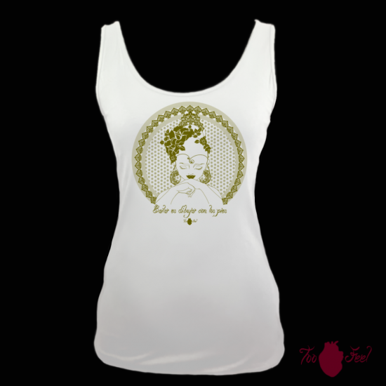 Camiseta tirantes, blanca. Flamenca, verde. Toofeel