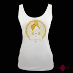 Camiseta tirantes, blanca. Flamenca, ámbar. Toofeel