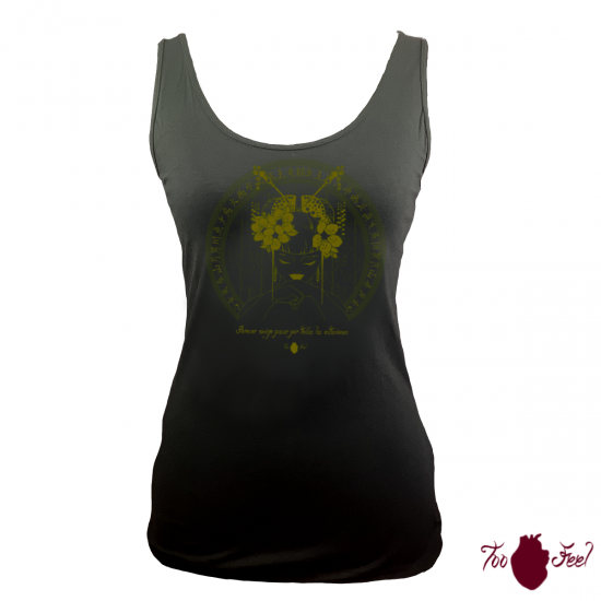 Camiseta tirantes, negra. Japonesa, verde. Toofeel