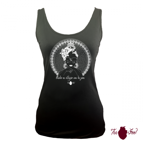 Camiseta tirantes, negra. Flamenca, blanco. Toofeel