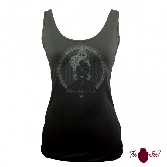 Camiseta tirantes, negra. Flamenca, gris. Toofeel