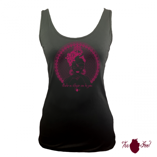 Camiseta tirantes, negra. Flamenca, rosa. Toofeel