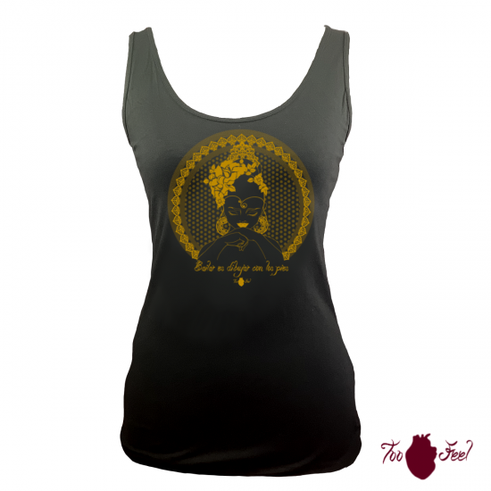 Camiseta tirantes, negra. Flamenca, ámbar. Toofeel