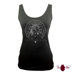 Camiseta tirantes, negra. Vikinga, gris. Toofeel