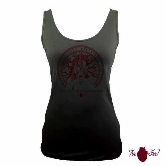 Camiseta tirantes, negra. Vikinga, granate. Toofeel