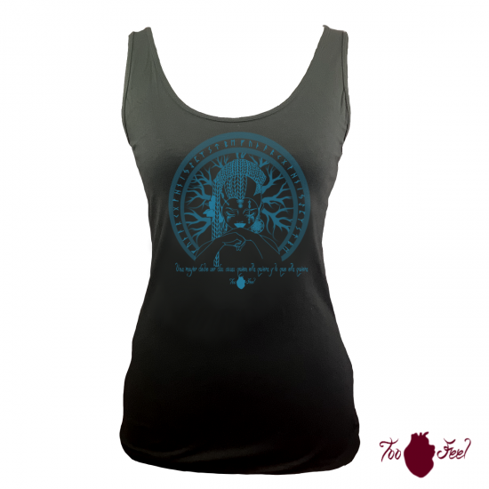 Camiseta tirantes, negra. Vikinga, azul. Toofeel
