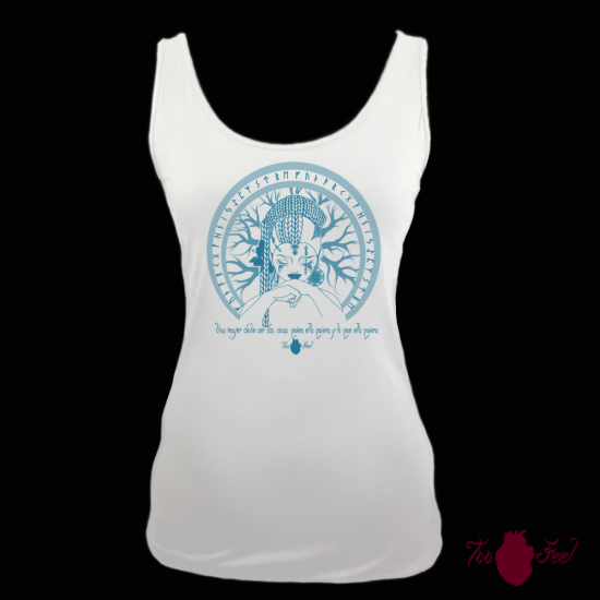 Camiseta tirantes, blanca. Vikinga, azul. Toofeel