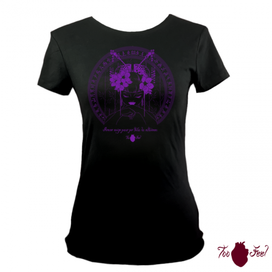 Camiseta manga corta negra. Japonesa, morado. Toofeel