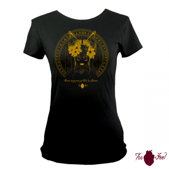 Camiseta manga corta negra. Japonesa, ámbar. Toofeel