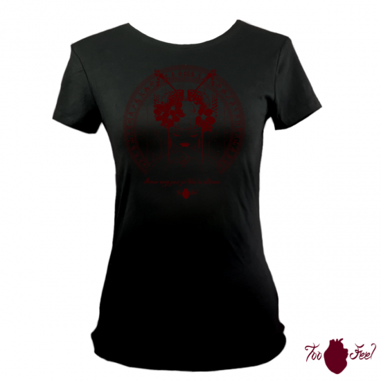 Camiseta manga corta negra. Japonesa, granate. Toofeel