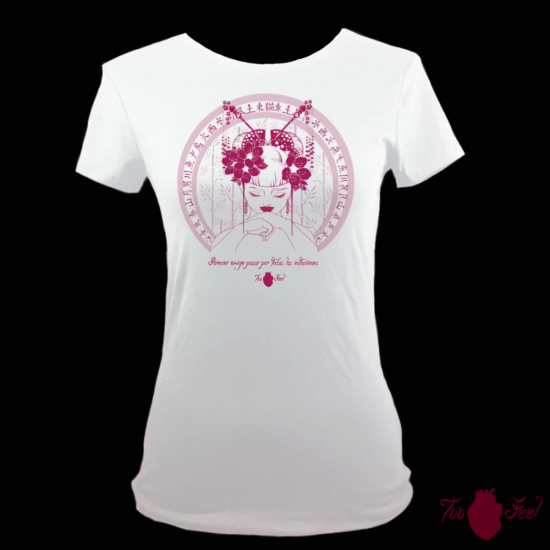 Camiseta manga corta blanca. Japonesa, rosa. Toofeel